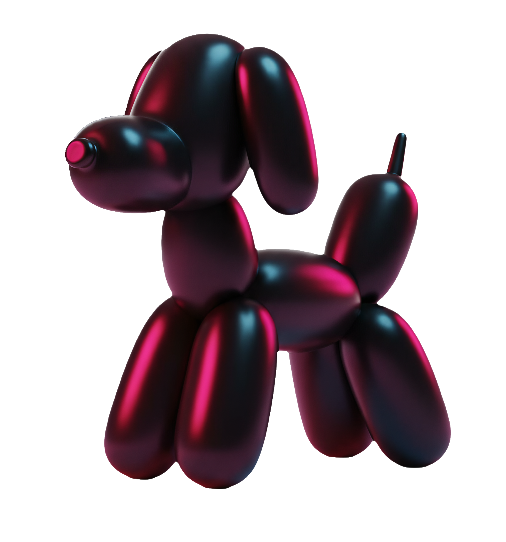 3D nafukovací pes v čierno-ružovom vizuále